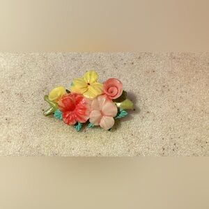 Floral Resin Brooch - Pink, Yellow & Green Flower Cluster